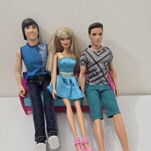 Barbie 3 Dolls Set: Ken & Barbie With Pink Princess Couch Doll Set - Used Good